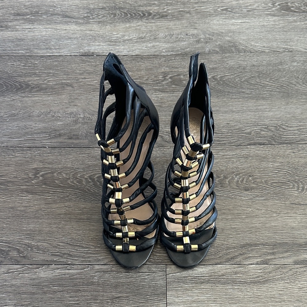 Vince Camuto Elegant Black and Gold Women's Strappy Heels